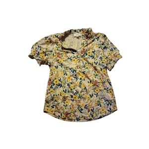Fyve Woman's Med Floral Print‎ Short Sleeve Blouse Top Ruffle Neck Summer Casual